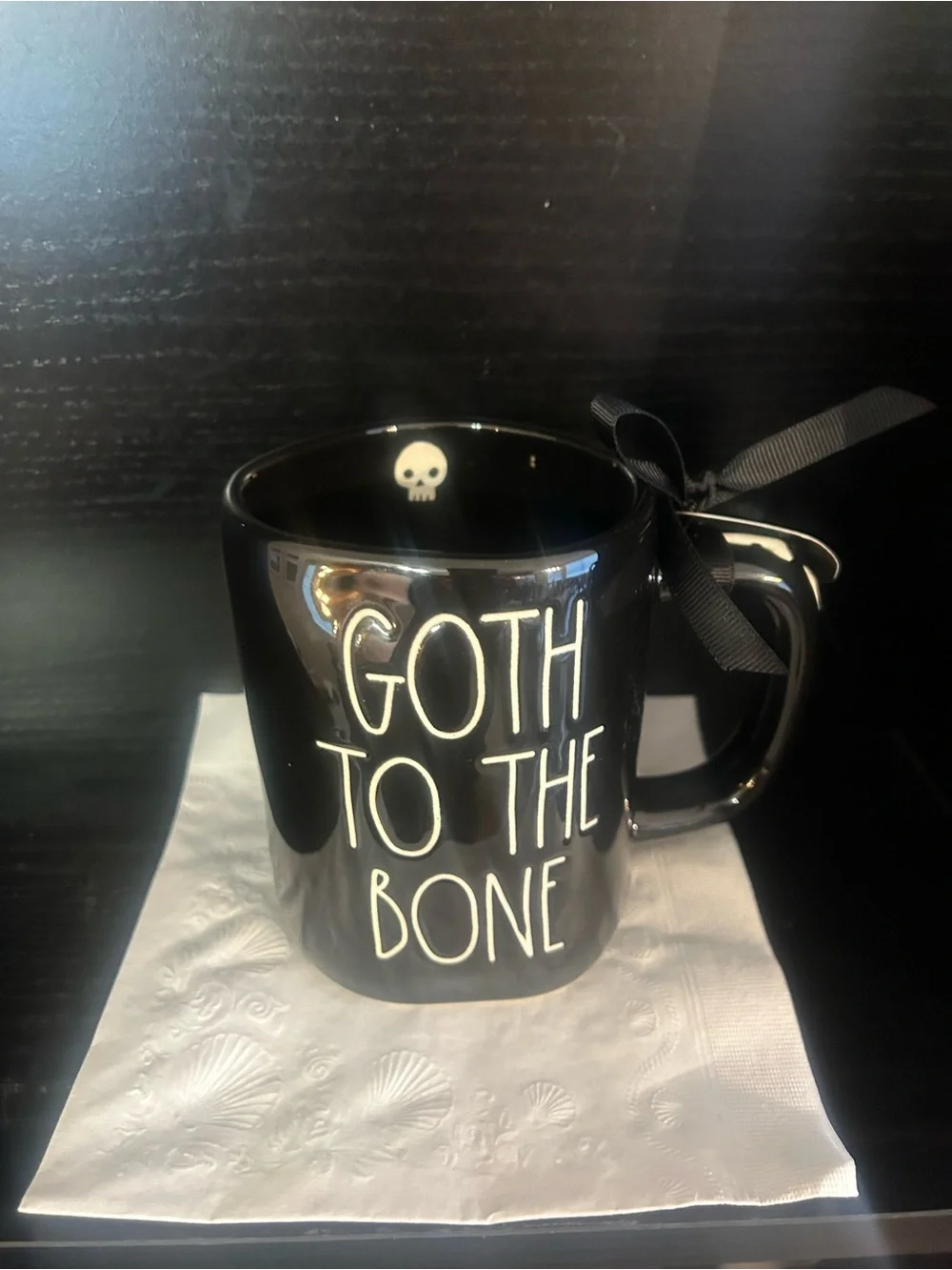 Rae Dunn Black Ceramic Mug with White Lettering